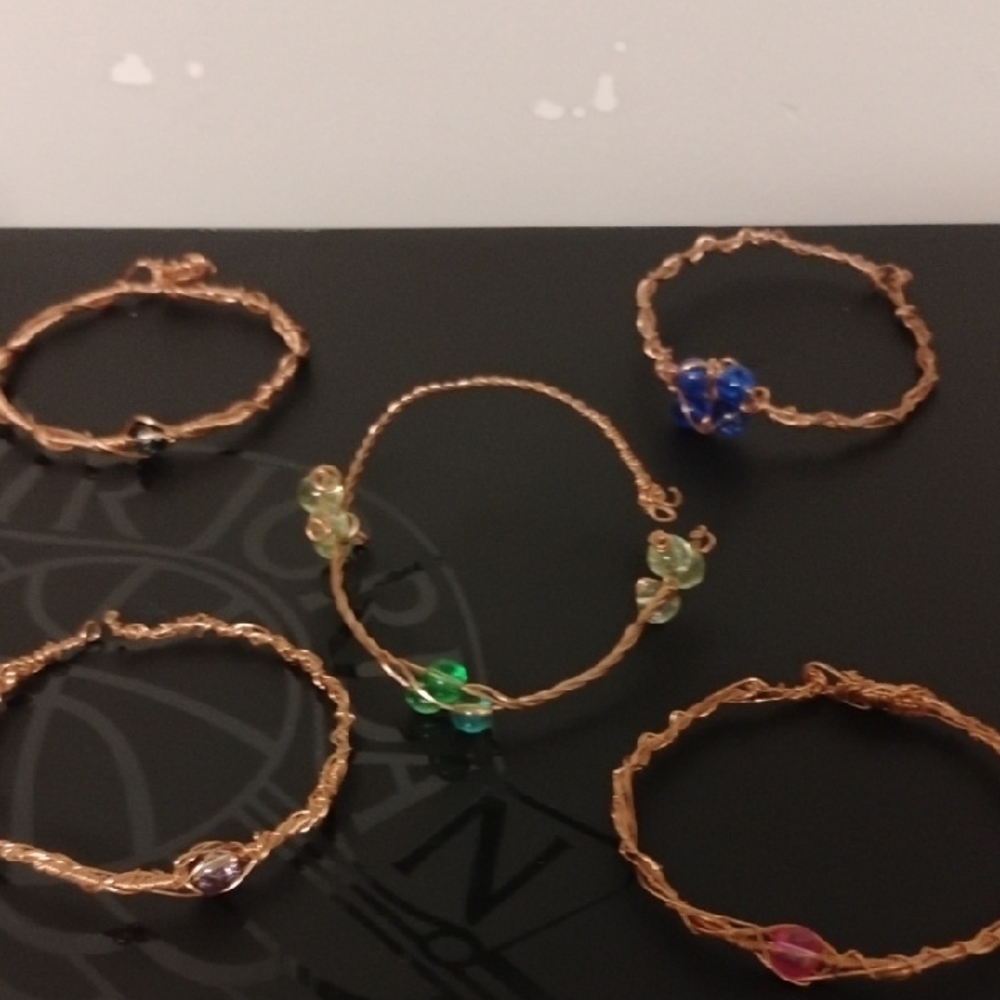 Handmade Elegant Copper Wire Bracelets with Multicolor Beads
